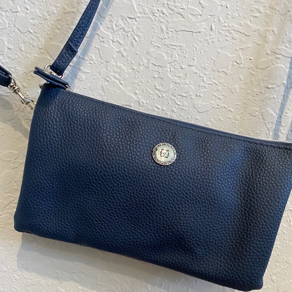 Blue leather Stone Mountain Leather Wristlet